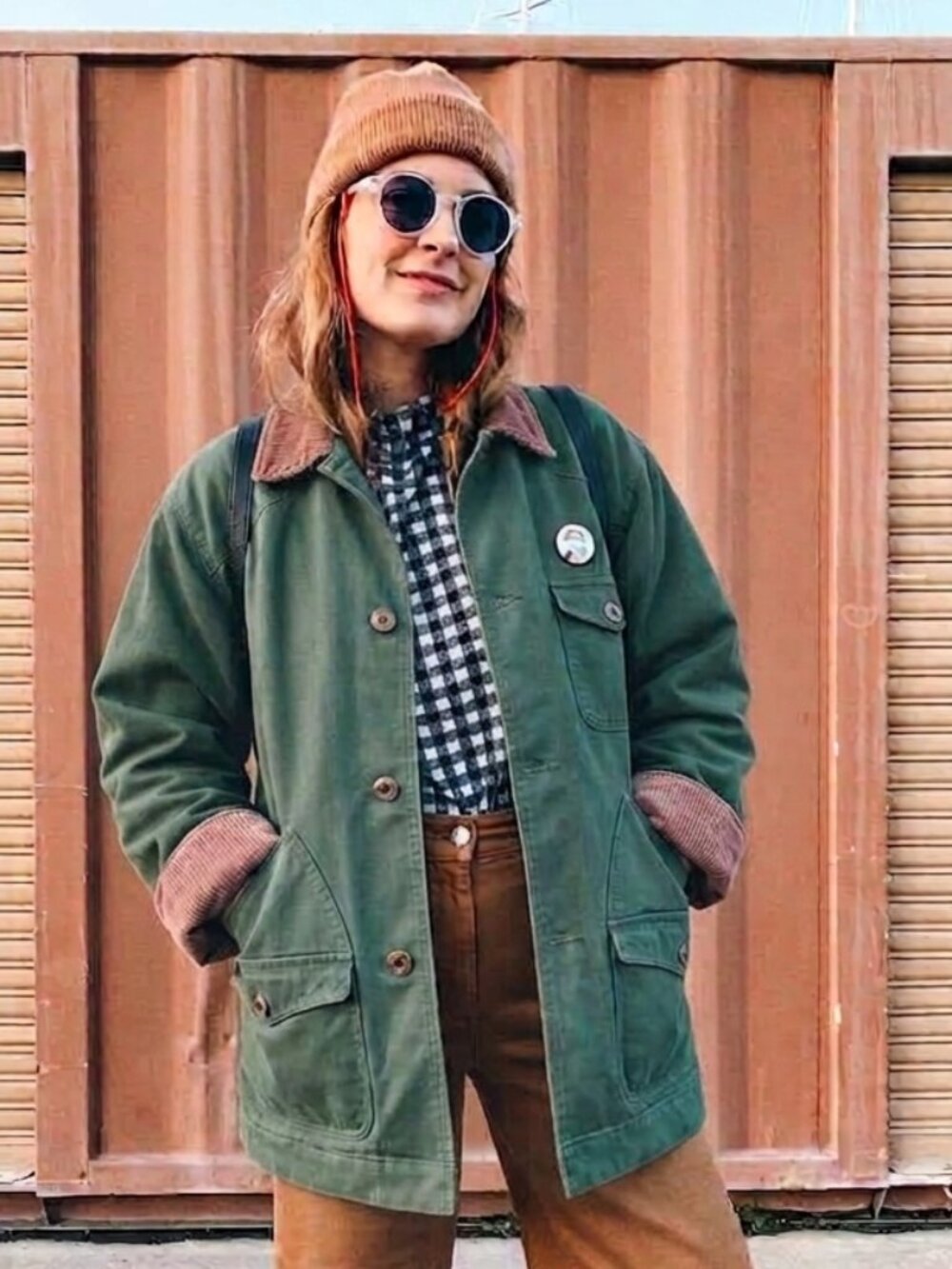 Cabela's Vintage Hunter Green Leather Collar Chore Oversize Chore Jacket L-XL